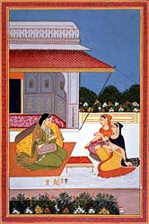 Women Seated on a Terrace Playing Chess