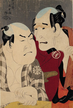 Nakamura Konozō as the Homeless Boatman Kanagawaya no Gon and Nakajima Wadaemon as Bōdara (“Dried Codfish”) Chōzaemon, in the Kabuki Play A Medley of Tales of Revenge (Katakiuchi noriaibanashi)
