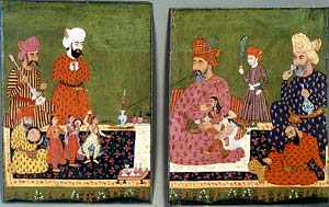 A nobleman and courtiers entertained by musicians
