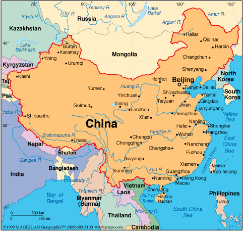 China Map With Surrounding Countries - Gillie Donnamarie