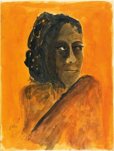 Untitled (Woman’s head against bright orange background)
